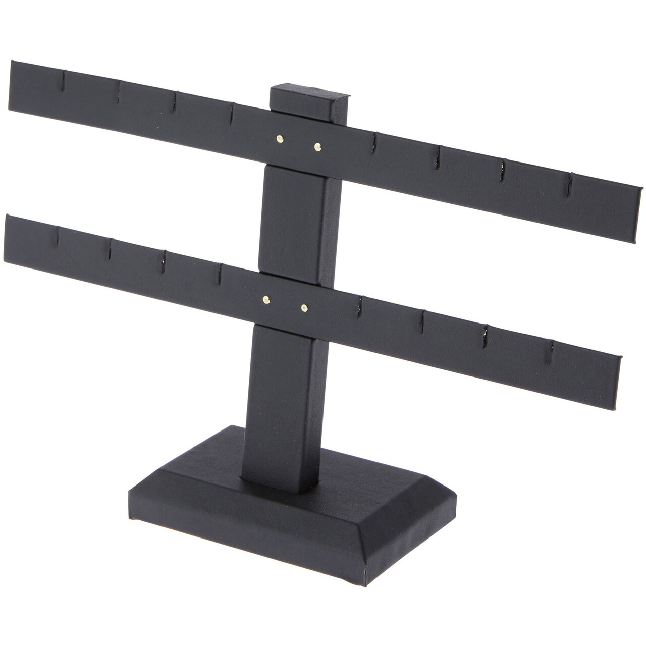 Plymor Black Faux Leather Double T-Bar, Eight Pair Earring Display Stand, 10.25" W x 6.5" H
